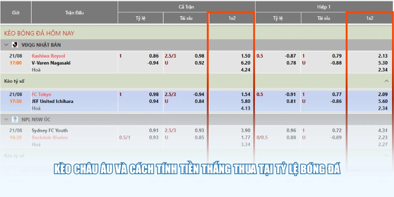 Kèo châu Âu và cách tính tiền thắng thua tại Tỷ Lệ Bóng Đá