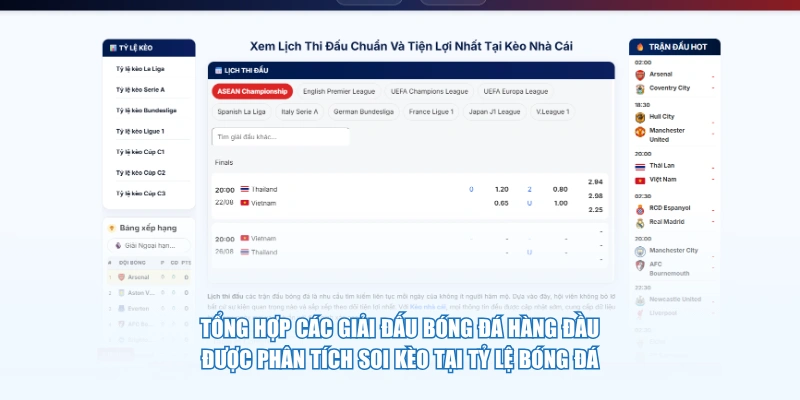 Tổng hợp các giải đấu bóng đá hàng đầu được phân tích soi kèo tại Tỷ Lệ Bóng Đá